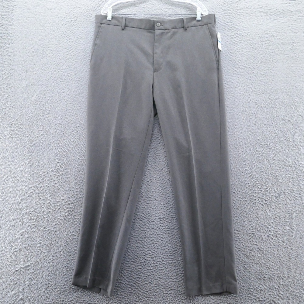 Van Heusen Traveler Mens Slim Fit Grey Non-Iron Performance Pants 36x32 NEW